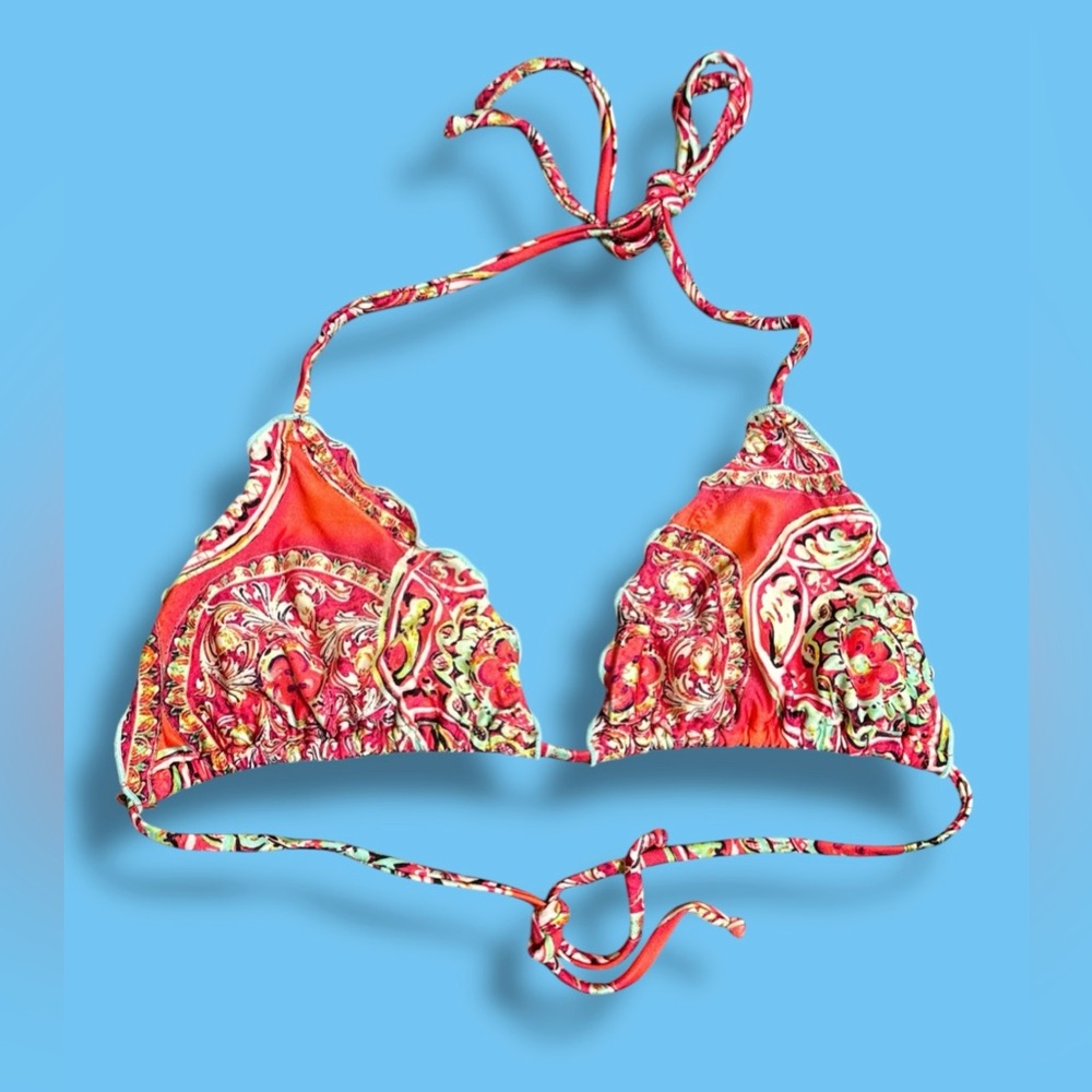 Luli Fama Size Large BIKINI TOP PROVOCAS de FUEGO Floral Red Paisley